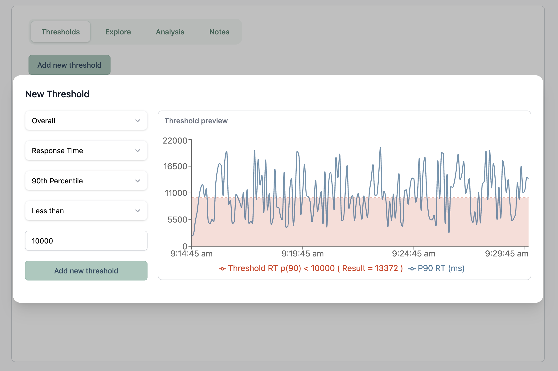 Latency Lingo test run create thresholds