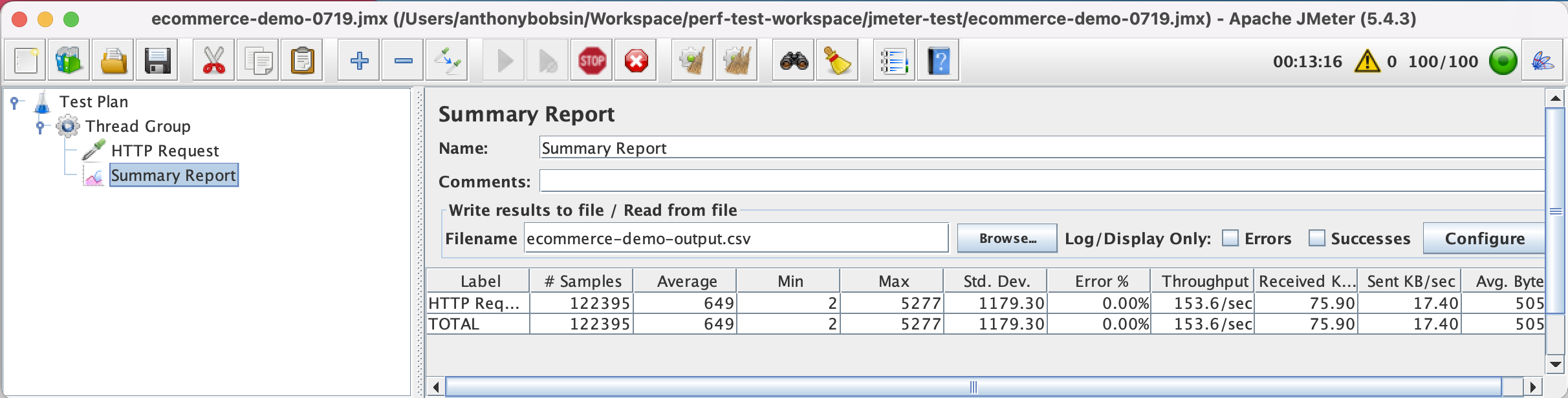 JMeter summary report